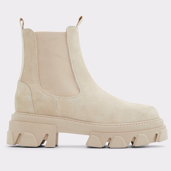 Aldo Shoes - Aldo Bigtrek Nude Beige Suede Leather Lugsole Chunky Chelsea Ankle Boot Bootie